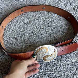 Coin concho leather belt